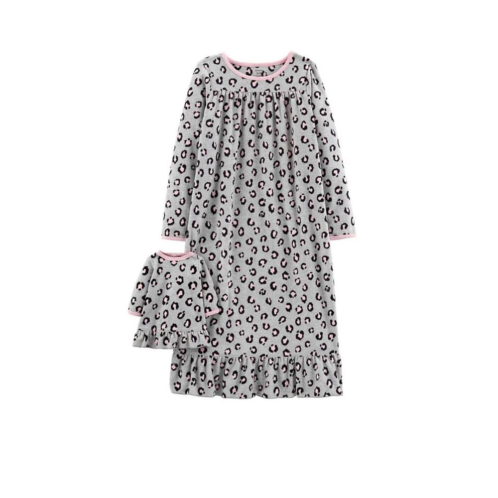 Carters girls CHEETAH fleece nightgown w/ doll gown Pajamas PJ 18” doll NEW 4/5